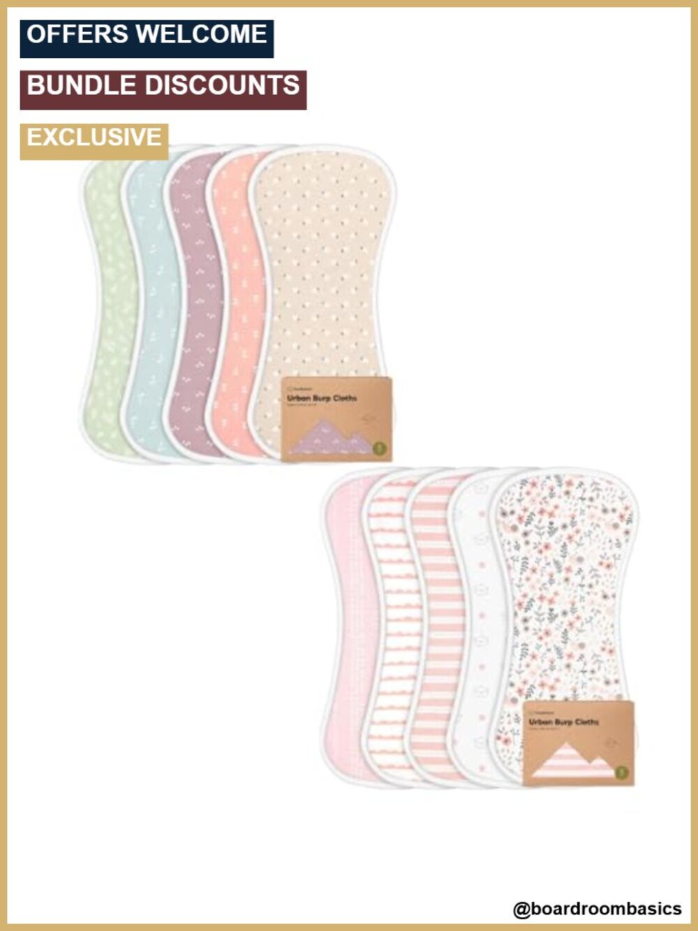 5-Pack Ultra Absorbent Organic Cotton Burp Cloths for Baby